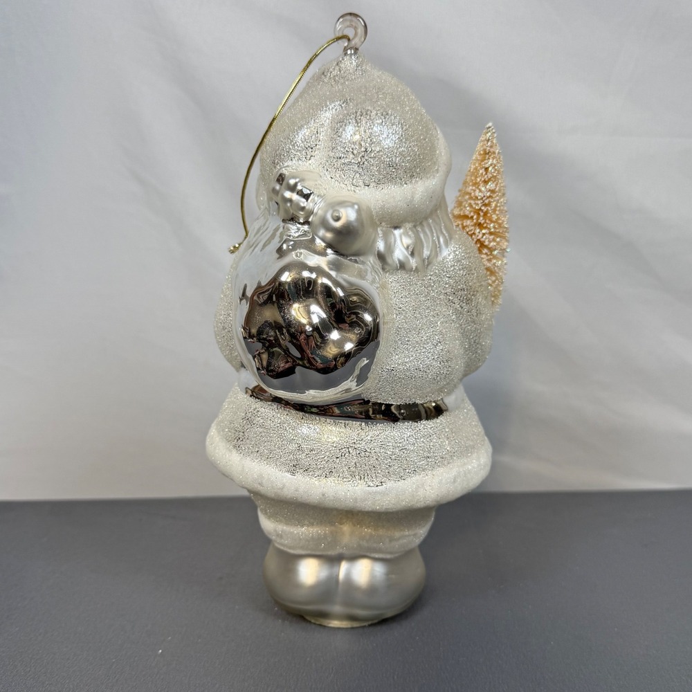 Dept 56 Spirit‎ Santa Claus Christmas Large Ornament Glass Tree Bag Silver White - Picture 2 of 8